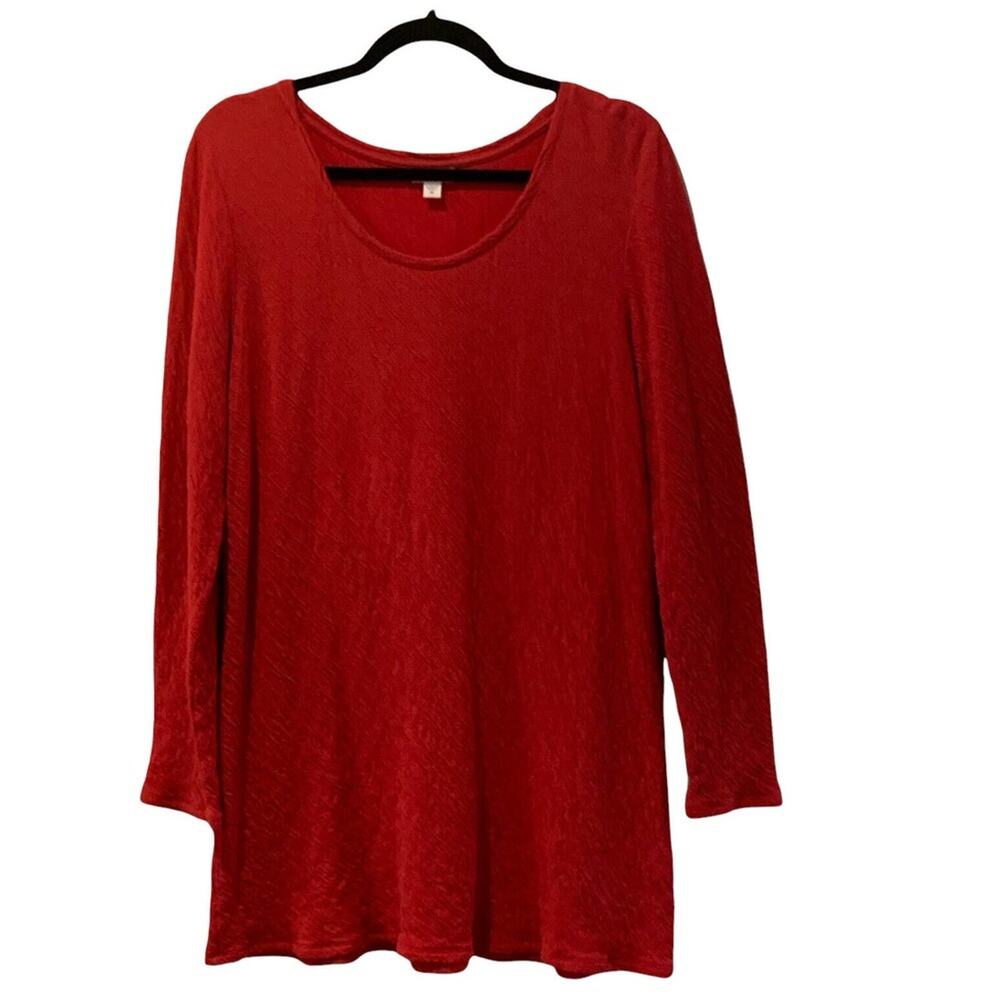 J Jill Pure Jill Red Tunic Top Long Sleeve Scoop Neck Crepe Cotton Medium